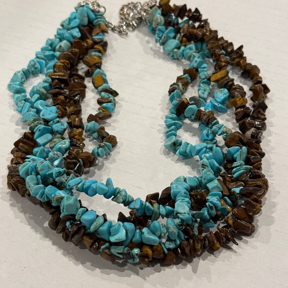 Bold Luxe & Substantial ~Natural Turquoise & Tiger’s Eye Necklace/Coil Bracelet
